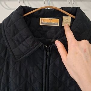 Women's 100% Silk Black Quilted Zip-up Jacket/Chore Coat (Size S)
